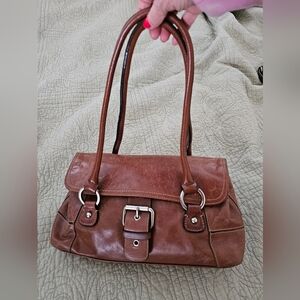 Rich Brown Leather Shoulder Bag with Silver Accents